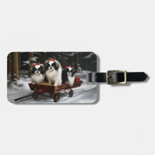 Japanese Chin Snowy Sleigh Christmas Decor Luggage Tag