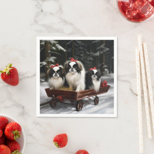 Japanese Chin Snowy Sleigh Christmas Decor Napkins