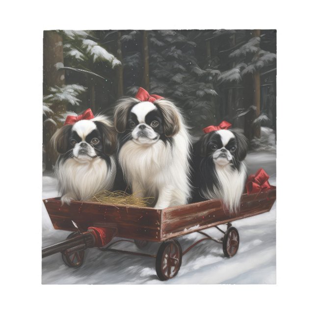 Japanese Chin Snowy Sleigh Christmas Decor Notepad (Front)