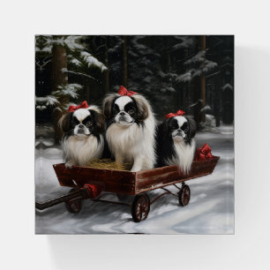 Japanese Chin Snowy Sleigh Christmas Decor Paperweight
