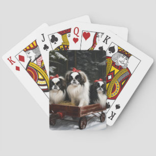Japanese Chin Snowy Sleigh Christmas Decor Poker Cards