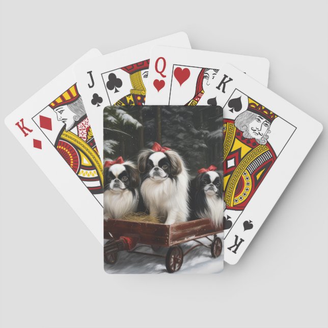 Japanese Chin Snowy Sleigh Christmas Decor Poker Cards (Back)