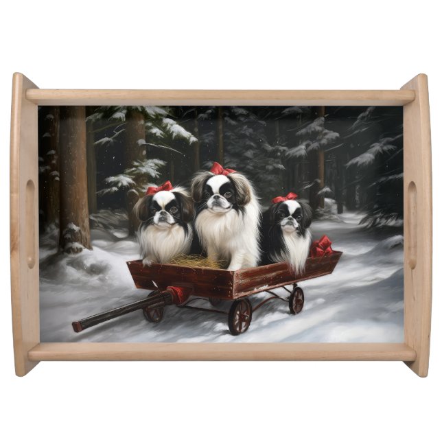 Japanese Chin Snowy Sleigh Christmas Decor Serving Tray (Front)