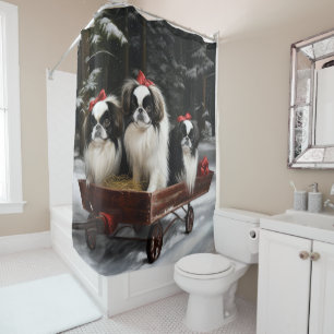 Japanese Chin Snowy Sleigh Christmas Decor Shower Curtain