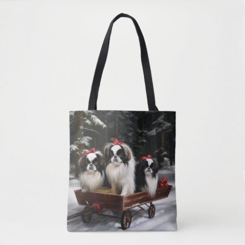Japanese Chin Snowy Sleigh Christmas Decor Tote Bag