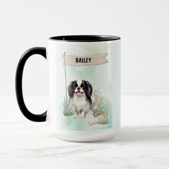 Japanese Chin Watercolor Personalized Dog Mug (Left)