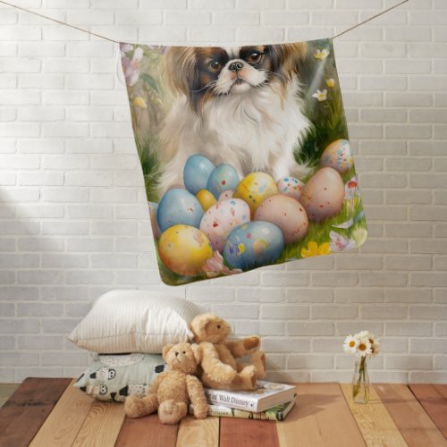 Japanese Chin with Easter Eggs Baby Blanket
