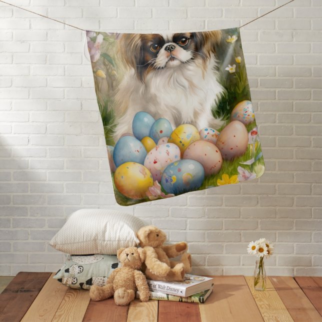 Japanese Chin with Easter Eggs Baby Blanket (In Situ)