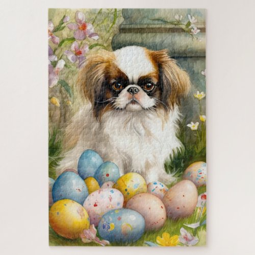 Japanese Chin with Easter Eggs Jigsaw Puzzle