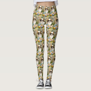 Japanese Chin with Easter Eggs Leggings