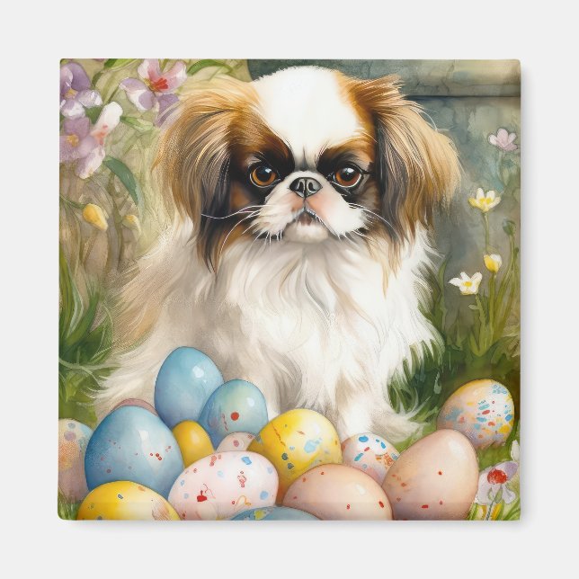 Japanese Chin with Easter Eggs Magnet (Front)