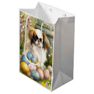 Japanese Chin with Easter Eggs Medium Gift Bag
