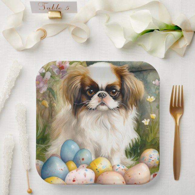Japanese Chin with Easter Eggs Paper Plates (Wedding)