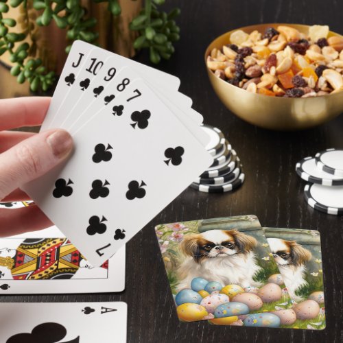 Japanese Chin with Easter Eggs Playing Cards