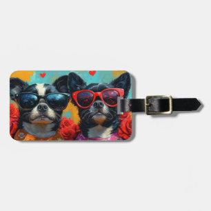 Japanese Chin with Heart Roses Valentine's Day Luggage Tag