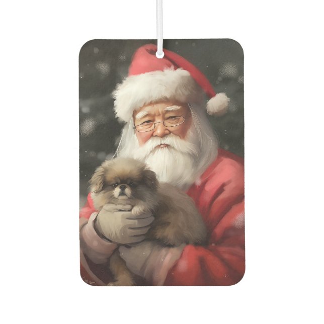 Japanese Chin With Santa Claus Festive Christmas Air Freshener (Front)
