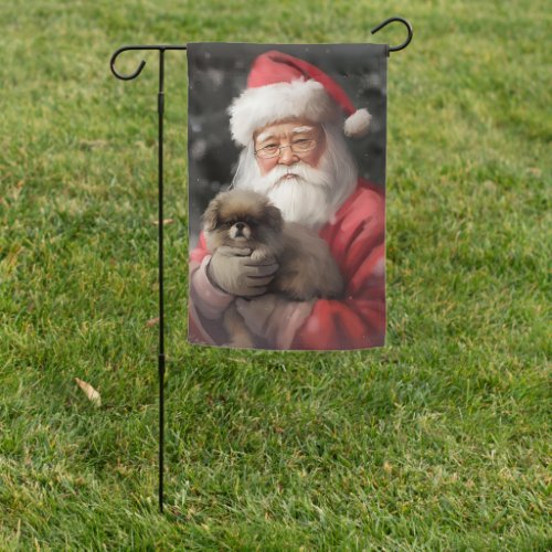 Japanese Chin With Santa Claus Festive Christmas Garden Flag