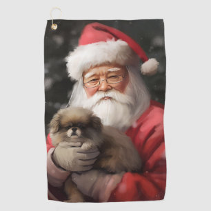 Japanese Chin With Santa Claus Festive Christmas Golf Towel