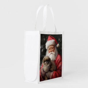 Japanese Chin With Santa Claus Festive Christmas Grocery Bag