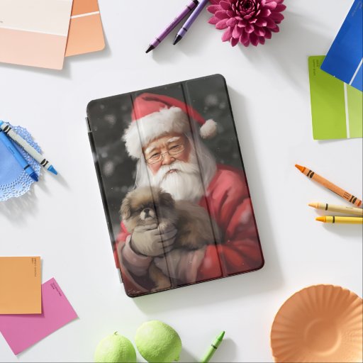 Japanese Chin With Santa Claus Festive Christmas iPad Air Cover