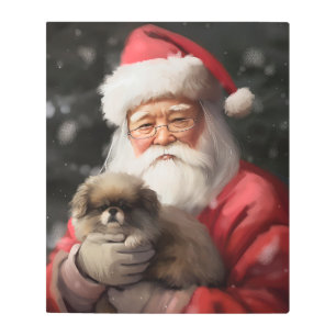 Japanese Chin With Santa Claus Festive Christmas Metal Print