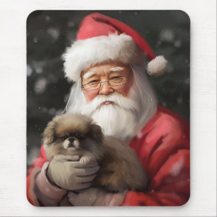 Japanese Chin With Santa Claus Festive Christmas Mouse Pad