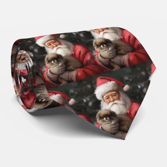 Japanese Chin With Santa Claus Festive Christmas Neck Tie (Rolled)