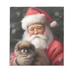 Japanese Chin With Santa Claus Festive Christmas Notepad