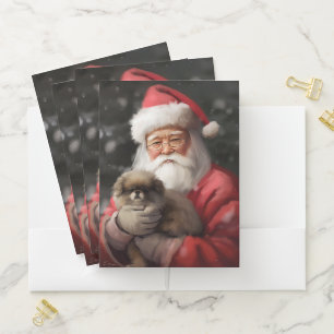 Japanese Chin With Santa Claus Festive Christmas Pocket Folder