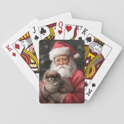 Japanese Chin With Santa Claus Festive Christmas Poker Cards