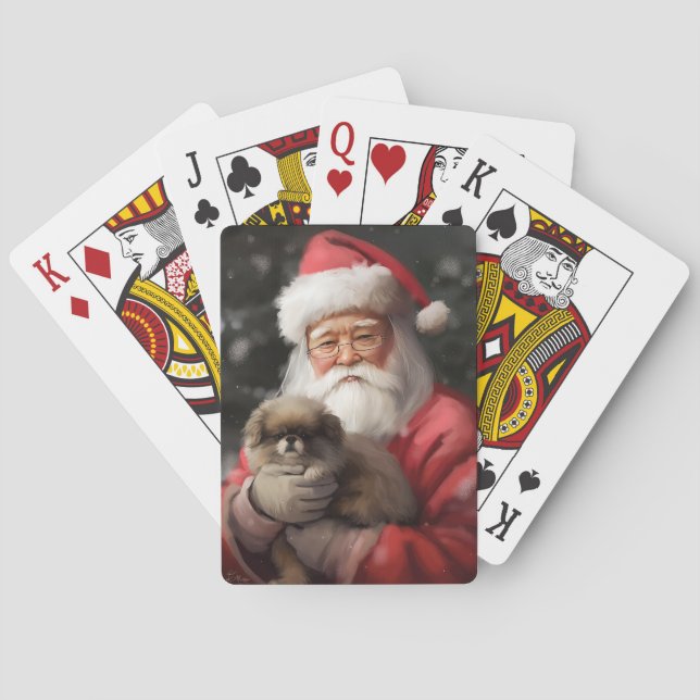 Japanese Chin With Santa Claus Festive Christmas Poker Cards (Back)