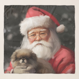 Japanese Chin With Santa Claus Festive Christmas Scarf