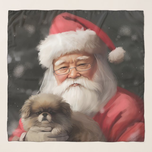 Japanese Chin With Santa Claus Festive Christmas Scarf (Front)