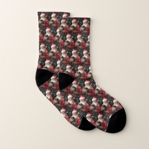 Japanese Chin With Santa Claus Festive Christmas Socks