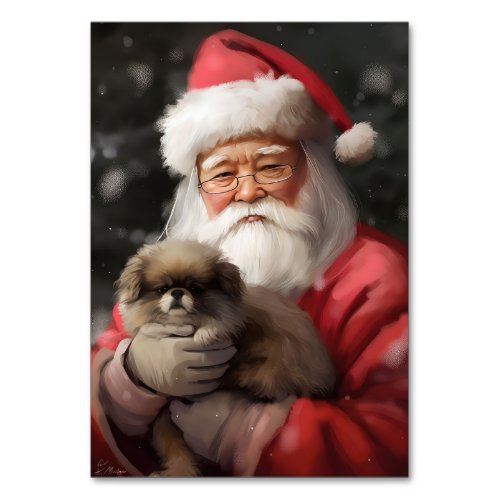 Japanese Chin With Santa Claus Festive Christmas Table Number