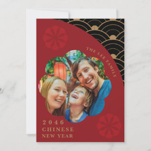 Japanese Chinese Red and Black Lunar New Year Card