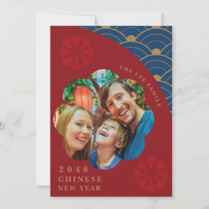 Japanese Chinese Red and Blue Lunar New Year Card