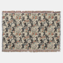 Japanese Chiyogami Ninja Pattern Throw Blanket