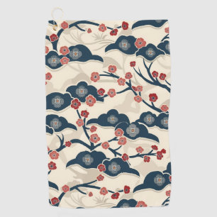 Japanese Chiyogami Ume Red Coral Indigo Cream Golf Towel