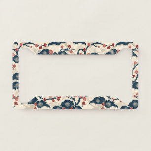 Japanese Chiyogami Ume Red Coral Indigo Cream License Plate Frame