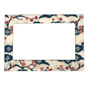Japanese Chiyogami Ume Red Coral Indigo Cream Magnetic Frame