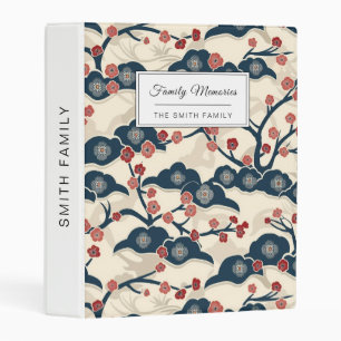Japanese Chiyogami Ume Red Coral Indigo Cream Mini Binder