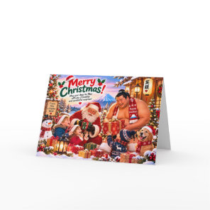 Japanese Christmas Card with Sumo, Santa and Kids
