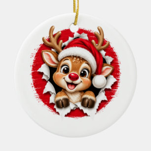Japanese Christmas Reindeer Ceramic Ornament