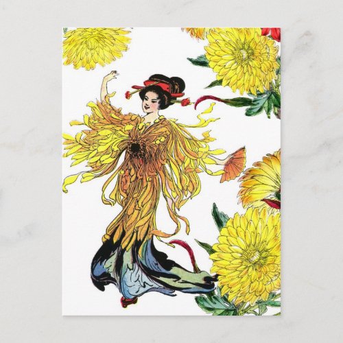 Japanese Chrysanthemum Flower Fairy with Fan Postcard
