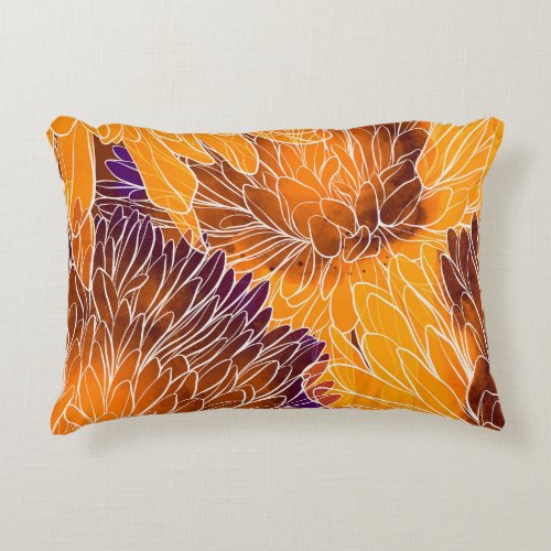 Japanese Chrysanthemum Watercolor Seamless Patter Accent Pillow