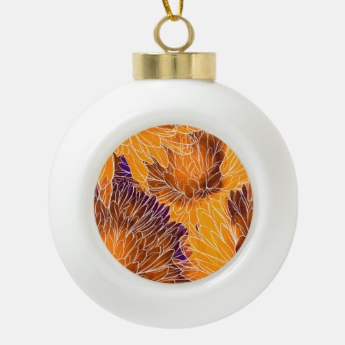 Japanese Chrysanthemum Watercolor Seamless Patter Ceramic Ball Christmas Ornament