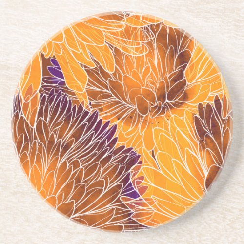 Japanese Chrysanthemum Watercolor Seamless Patter Coaster