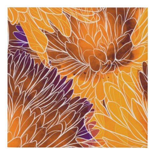 Japanese Chrysanthemum Watercolor Seamless Patter Faux Canvas Print