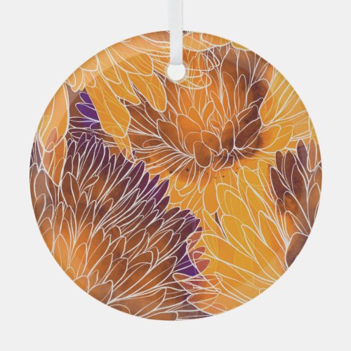 Japanese Chrysanthemum Watercolor Seamless Patter Glass Ornament